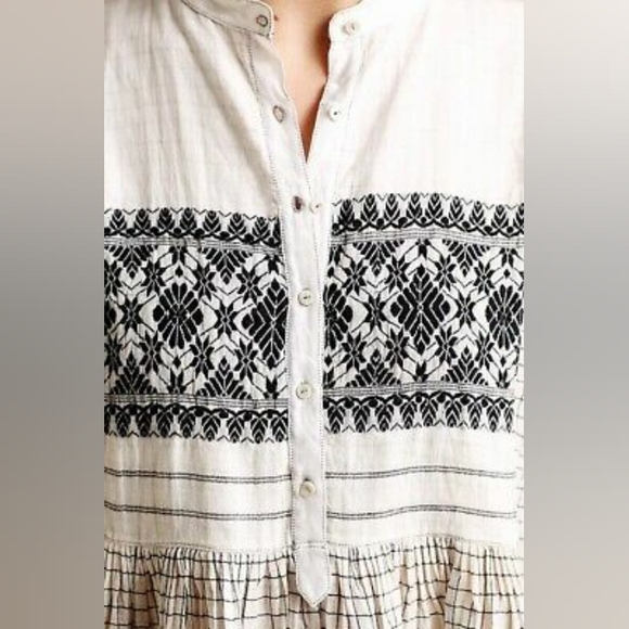 Ethical NWD XS Injiri Grid Stripe Gingham Embroidered Smock Tunic White Cotton - Picture 3 of 3